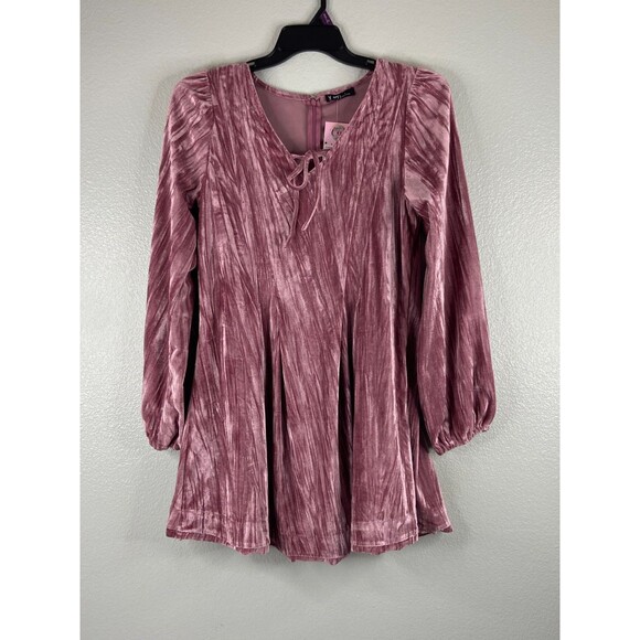Very J Dresses & Skirts - Very J Women Large Velvet Feel Short Dress Pink Tie Neck Party Casual